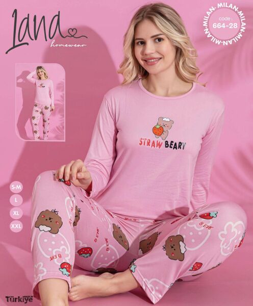 LANA 664-28 MİLAN SOFT BİS.YAKA PİJAMA TAKIMI