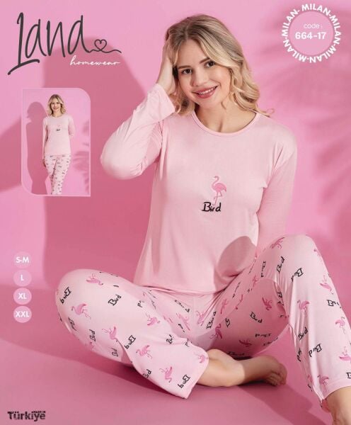 LANA 664-17 MİLAN SOFT BİS.YAKA PİJAMA TAKIMI