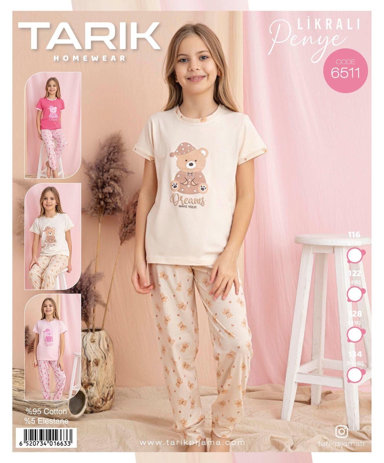 TARIK 6511 KIZ 7-11 YŞ PENYE KISA KOL PİJAMA TAKIM