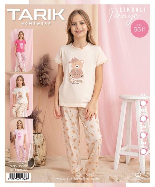 TARIK 6511 KIZ 7-11 YŞ PENYE KISA KOL PİJAMA TAKIM