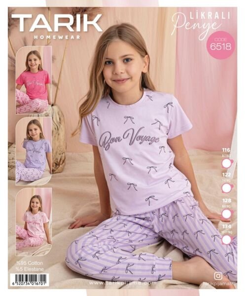 TARIK 6518 KIZ 7-11 YŞ PENYE KISA KOL PİJAMA TAKIM