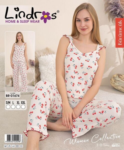 LİNDROS 01674 BÜRÜMCÜK İPASKILI PİJAMA TAKIM