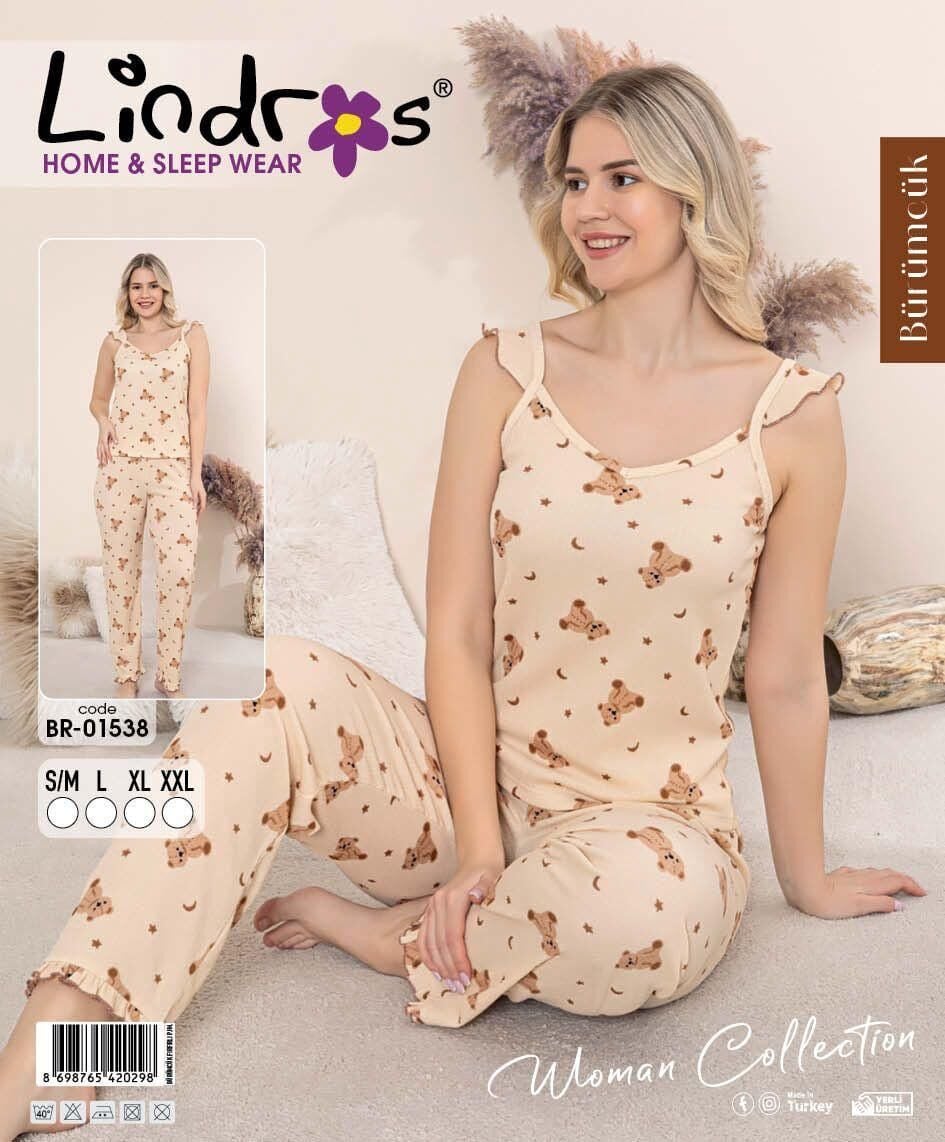 LİNDROS 01538 BÜRÜMCÜK İPASKILI PİJAMA TAKIM
