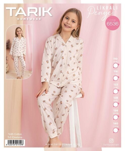 TARIK 6536 KIZ 5-12 YŞ PENYE GÖMLEK PİJAMA TAKIM