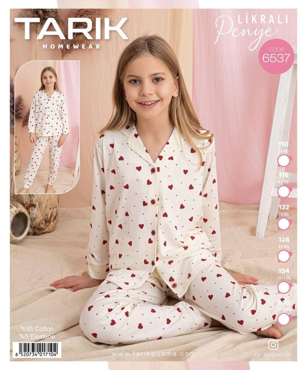 TARIK 6537 KIZ 5-12 YŞ PENYE GÖMLEK PİJAMA TAKIM