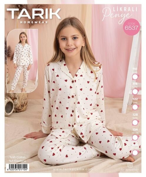 TARIK 6537 KIZ 5-12 YŞ PENYE GÖMLEK PİJAMA TAKIM