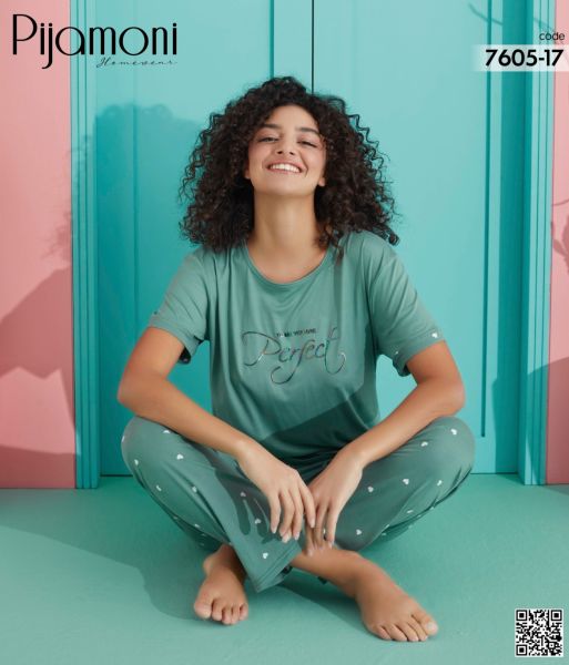 PİJAMONİ 7605-17 BAYAN KISA KOL MİLAN PİJAMA TAKIM