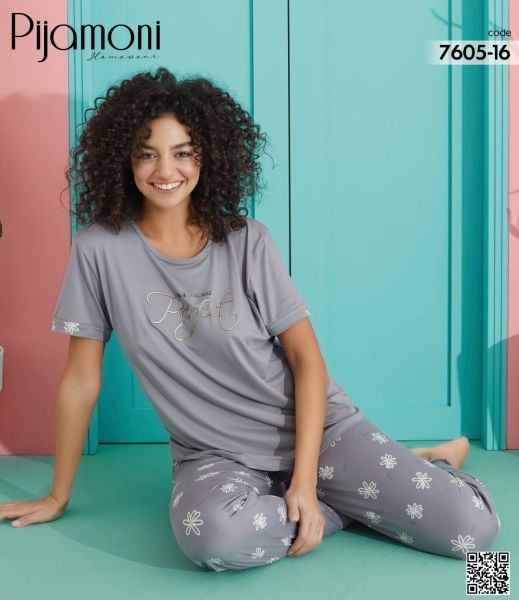 PİJAMONİ 7605-16 BAYAN KISA KOL MİLAN PİJAMA TAKIM