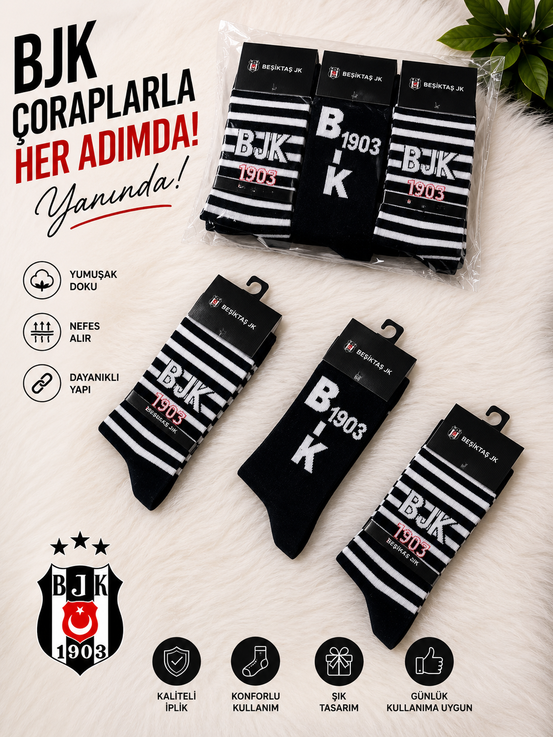 ÇİMPA BJ23049 BEŞİKTAŞ YETİŞKİN SOKET ÇORAP
