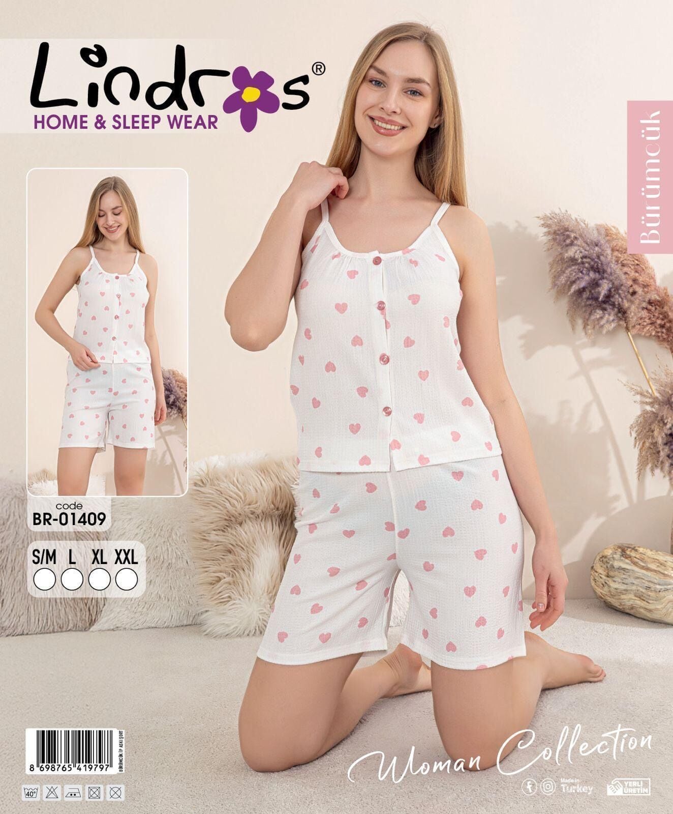 LİNDROS 01409 BÜRÜMCÜK DÜĞMELİ İP ASKILI ŞORTLU TK