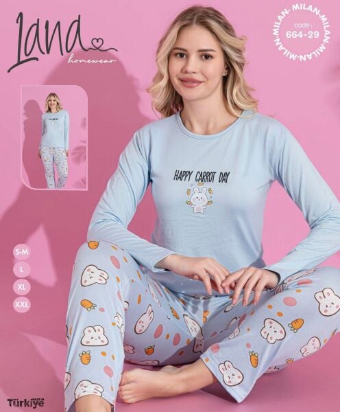 LANA 664-29 MİLAN SOFT BİS.YAKA PİJAMA TAKIMI
