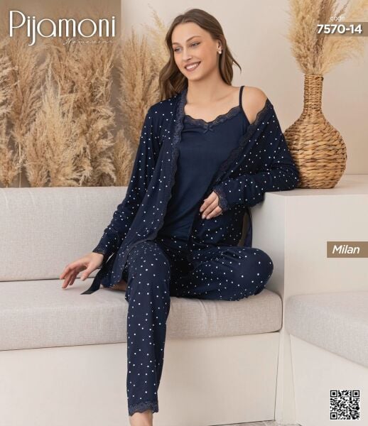 PİJAMONİ 7570-14 MİLAN SABAHLIKLI 3 LÜ TAKIM