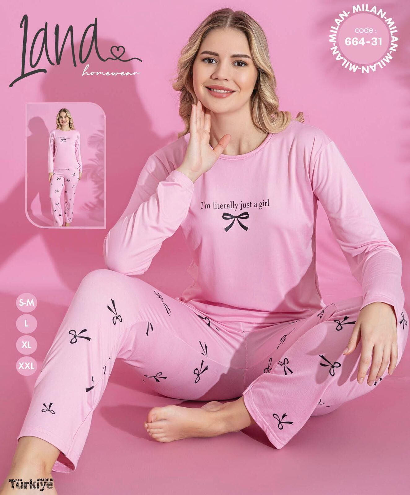 LANA 664-31 MİLAN SOFT BİS.YAKA PİJAMA TAKIMI