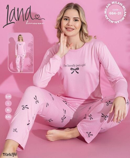 LANA 664-31 MİLAN SOFT BİS.YAKA PİJAMA TAKIMI