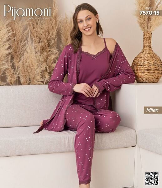 PİJAMONİ 7570-15 MİLAN SABAHLIKLI 3 LÜ TAKIM