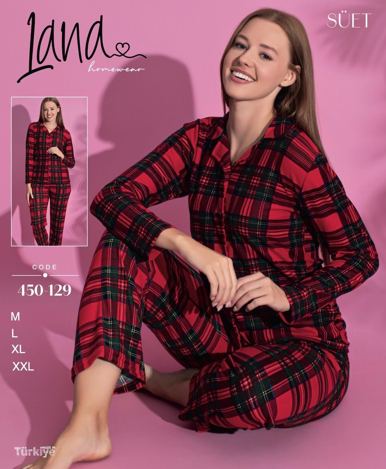 LANA 450-129 BAYAN SÜET DÜĞMELİ PİJAMA TAKIMI