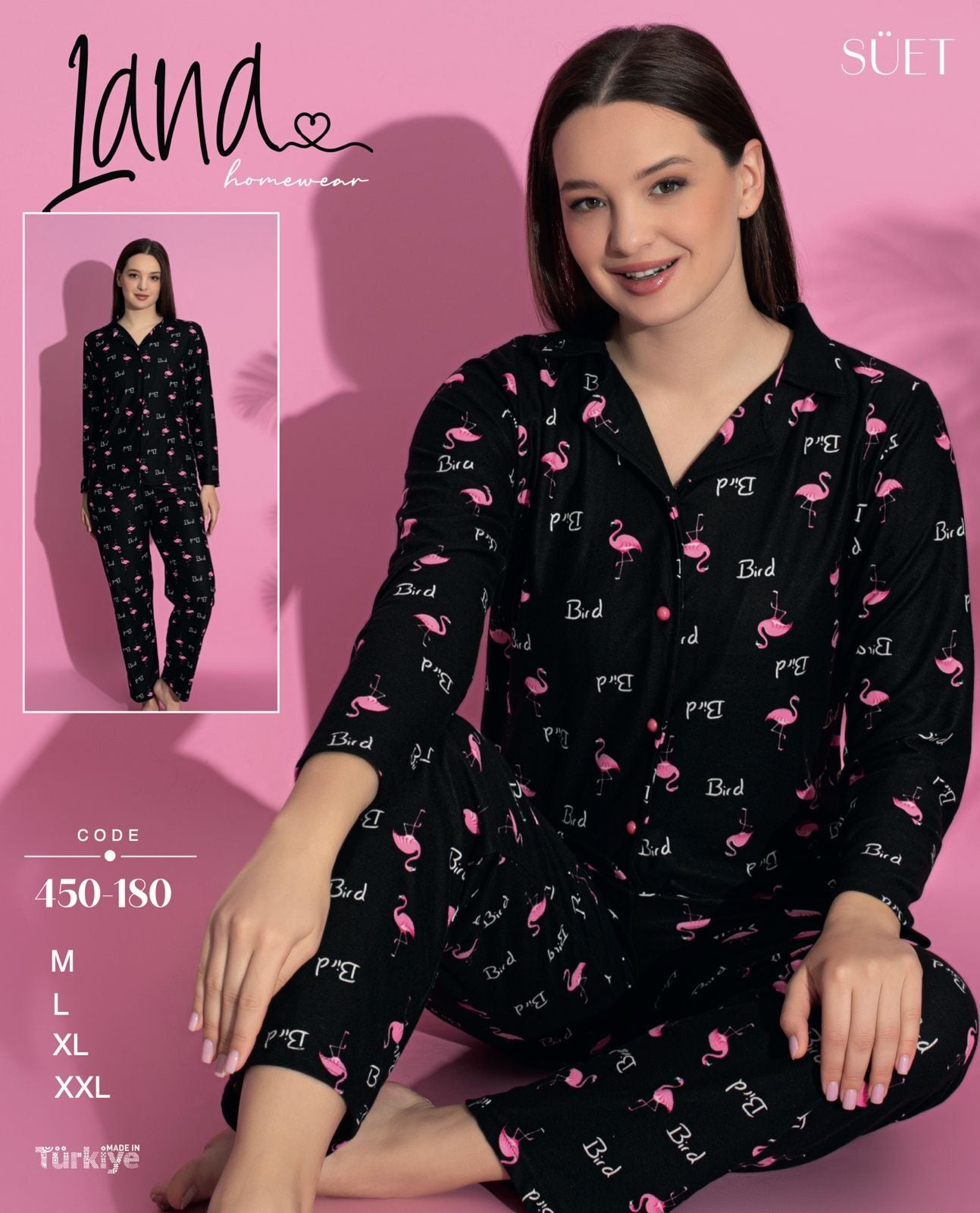 LANA 450-180 BAYAN SÜET DÜĞMELİ PİJAMA TAKIMI