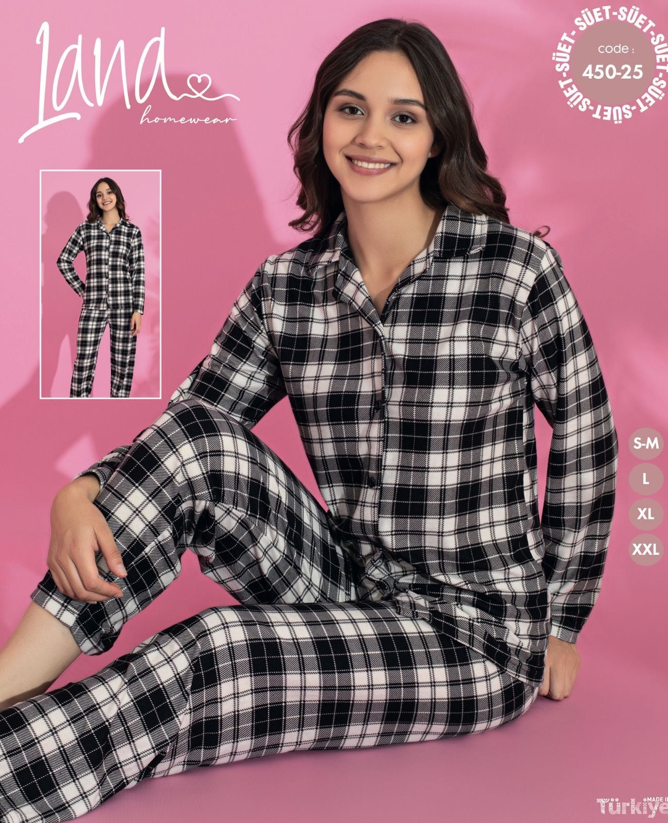 LANA 450-25 BAYAN SÜET DÜĞMELİ PİJAMA TAKIMI