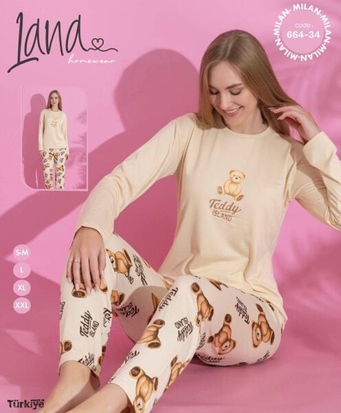 LANA 664-34 MİLAN SOFT BİS.YAKA PİJAMA TAKIMI