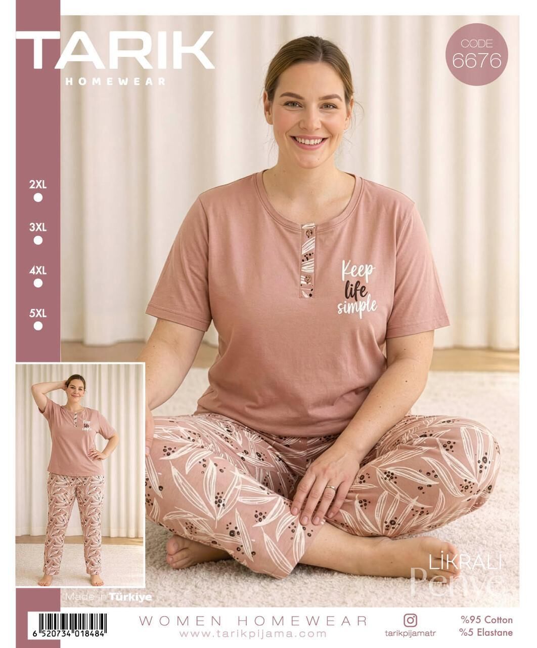 TARIK 6676 BAYAN BATTAL KISA KOL PİJAMA TAKIMI