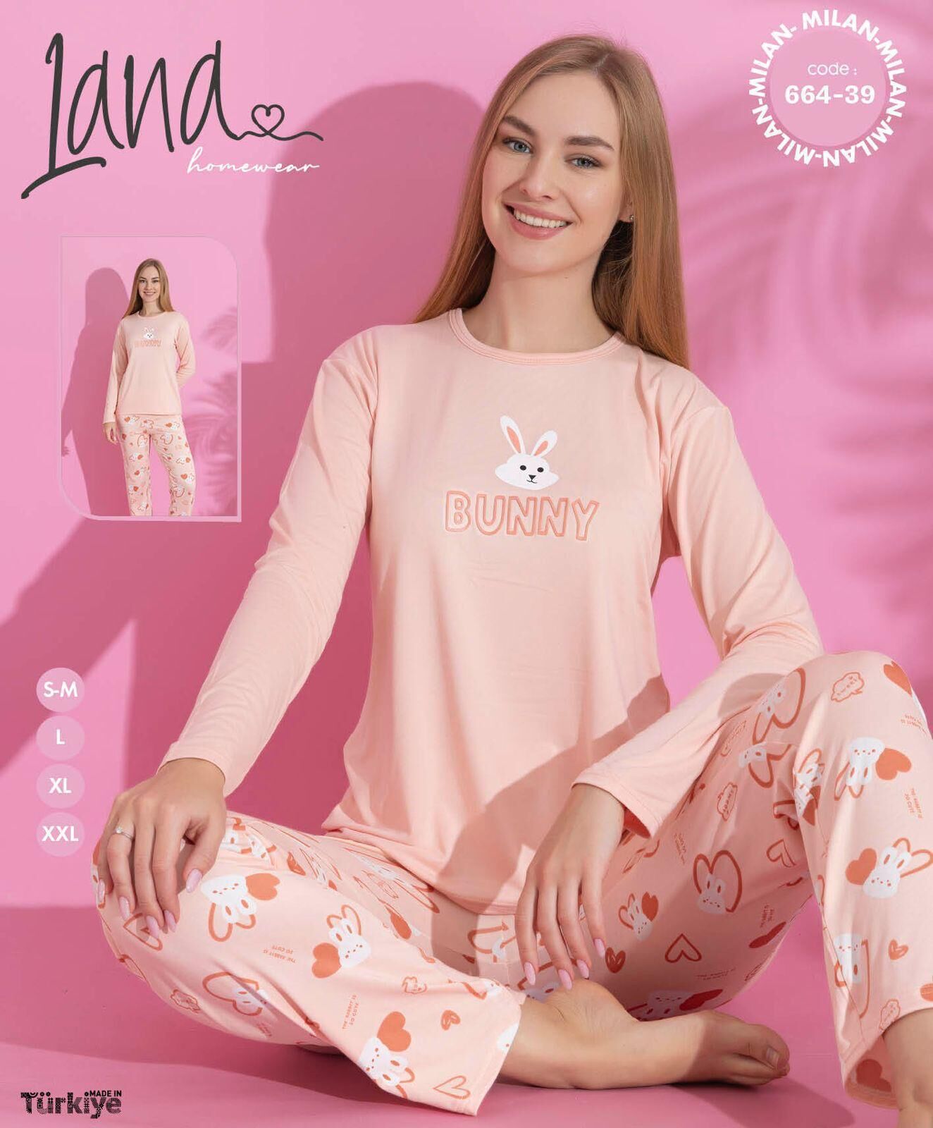 LANA 664-39 MİLAN SOFT BİS.YAKA PİJAMA TAKIMI