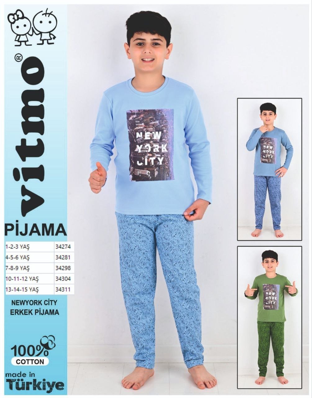 VİTMO 34281 NEWYORK CITY ERKEK PIJAMA 4-5-6 Y