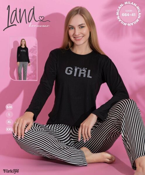 LANA 664-41 MİLAN SOFT BİS.YAKA PİJAMA TAKIMI