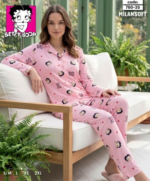 LANA 760-35 BAYAN MİLAN SOFT GÖMLEK PİJAMA TAKIM