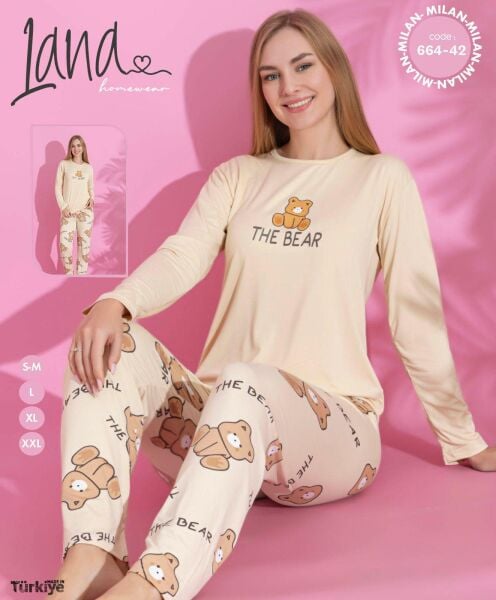 LANA 664-42 MİLAN SOFT BİS.YAKA PİJAMA TAKIMI