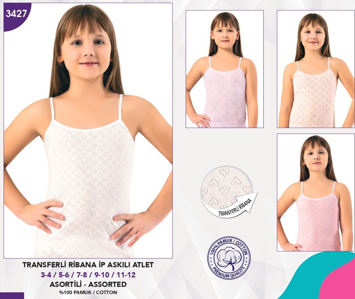 KOTA 3427 KIZ ÇOCUK TRANSFERLİ İP ASKI ATLET