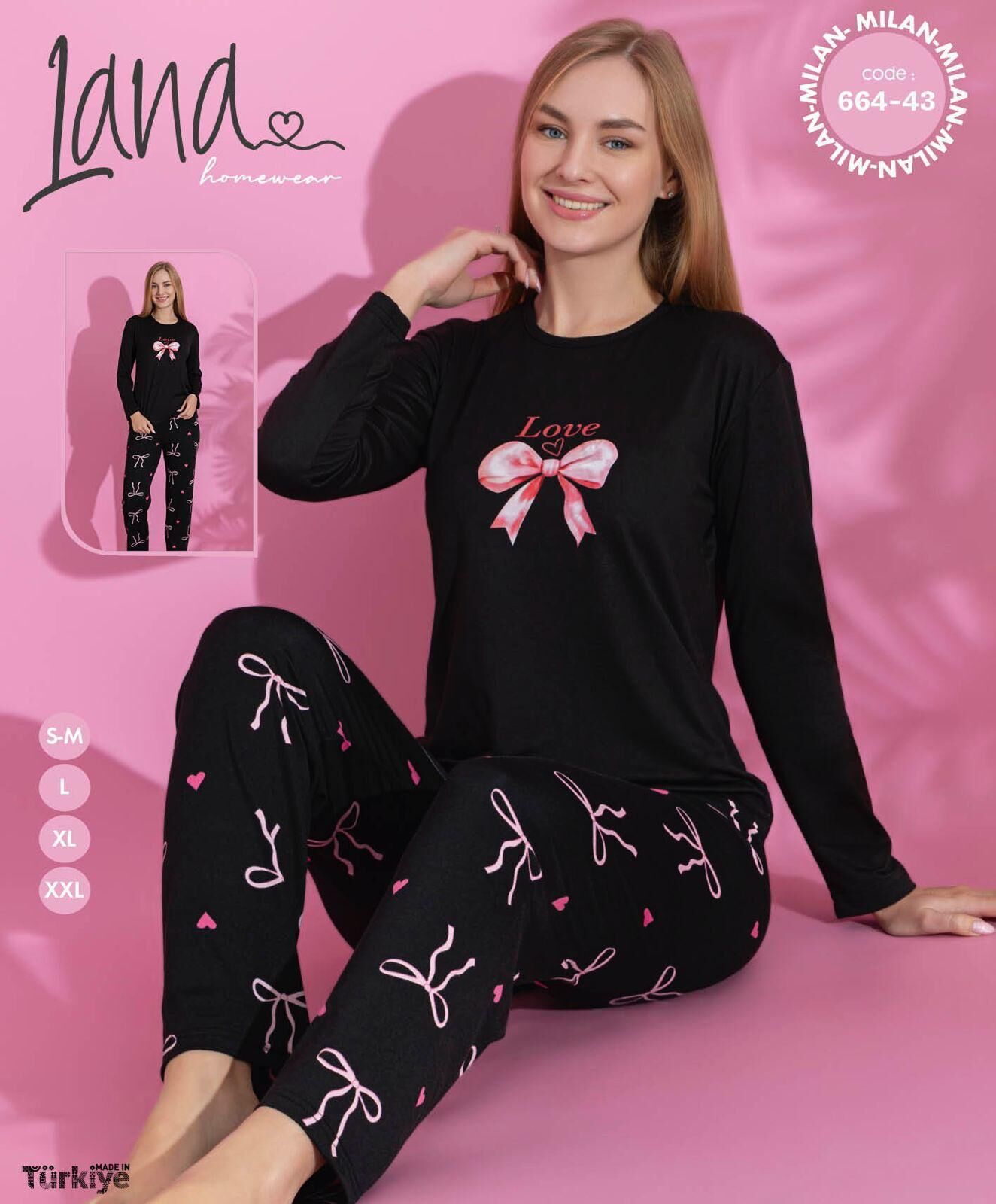LANA 664-43 KURDELALI MİLAN SOFT PİJAMA TAKIMI