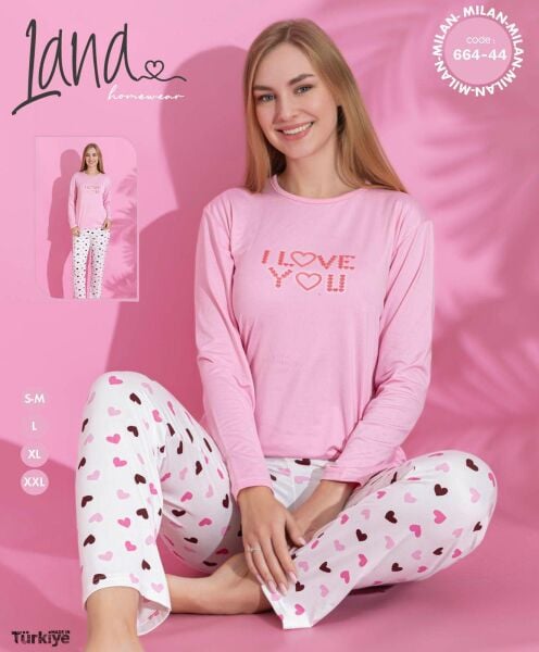 LANA 664-44 MİLAN SOFT BİS.YAKA PİJAMA TAKIMI