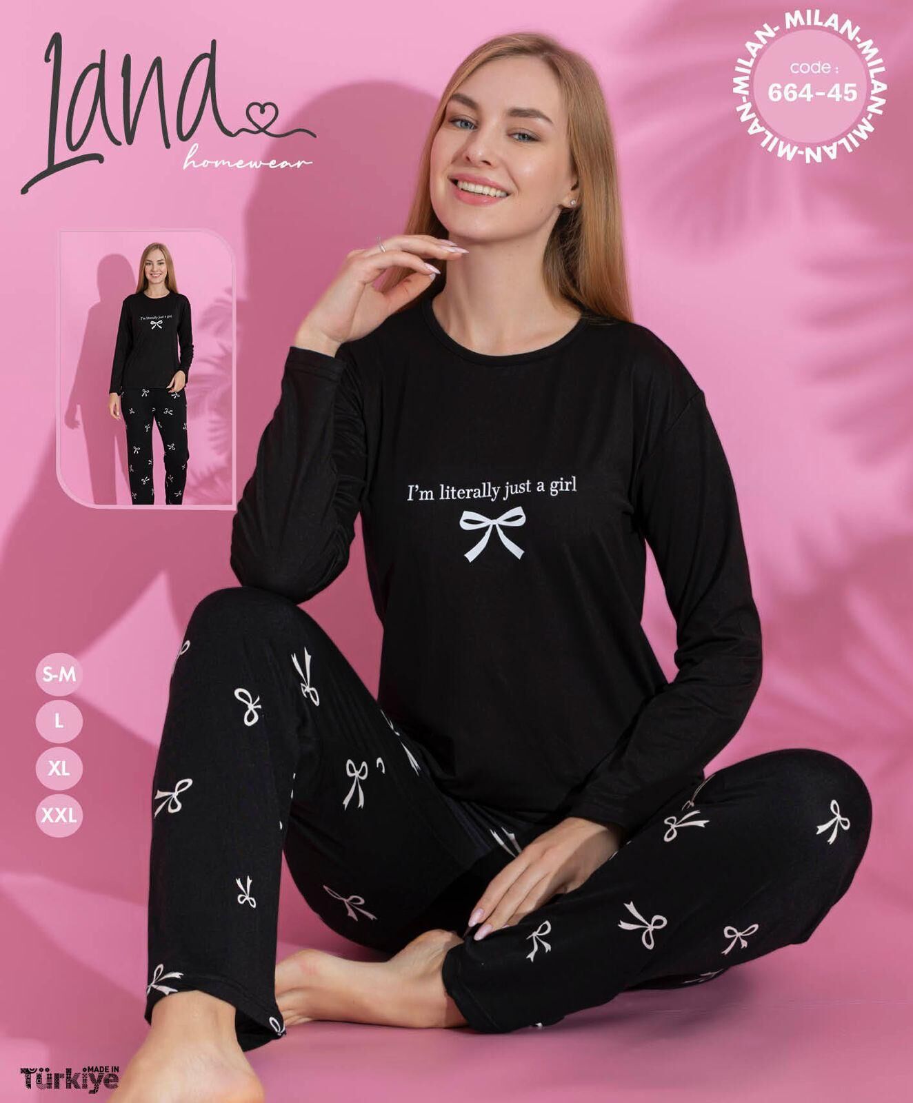 LANA 664-45 MİLAN SOFT BİS.YAKA PİJAMA TAKIMI