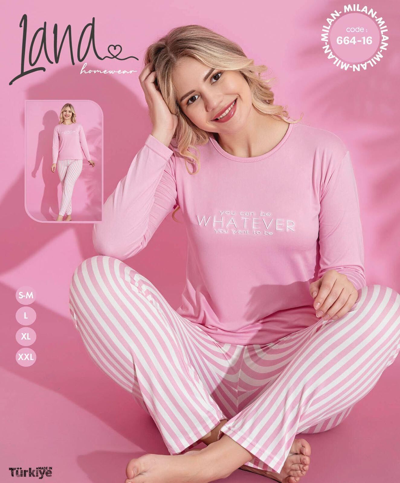 LANA 664-16 MİLAN SOFT BİS.YAKA PİJAMA TAKIMI