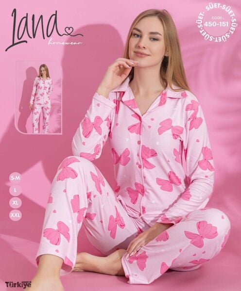 LANA 450-151 BAYAN SÜET DÜĞMELİ PİJAMA TAKIMI