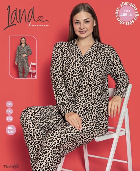 LANA 455-4 BAYAN SÜET LEOPARLI BATTAL PİJAMA TAKIM