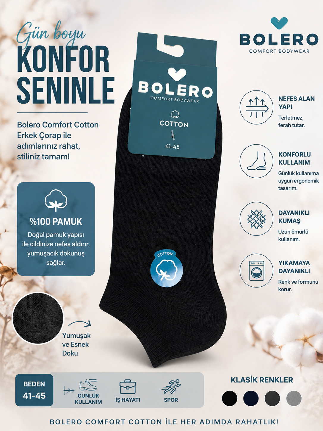 BOLERO E20 ERKEK DİKİŞSİZ PAMUK PATİK