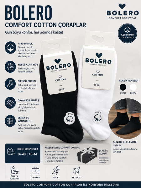 BOLERO B63 BAYAN DİKİŞSİZ PAMUK PATİK