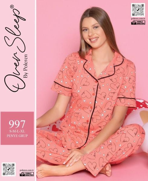 OVER SLEEP 997 BAYAN DÜĞMELİ KISAKOL PİJAMA TAKIM