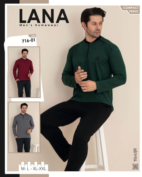 LANA 716-01 ERKEK HAKİM YAKA BİYELİ PİJAMA TAKIMI