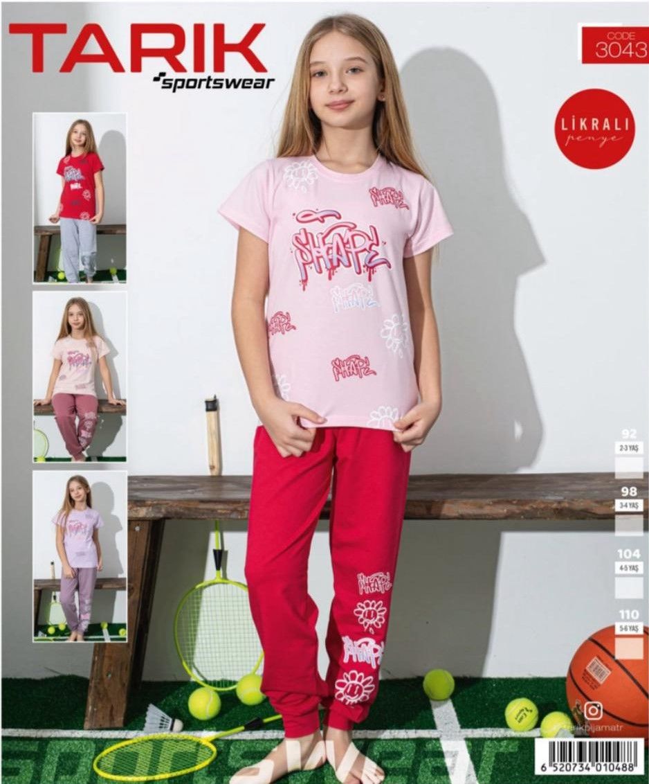 TARIK 3043 KIZ 2-6 YAŞ KISA KOL PİJAMA TAKIM