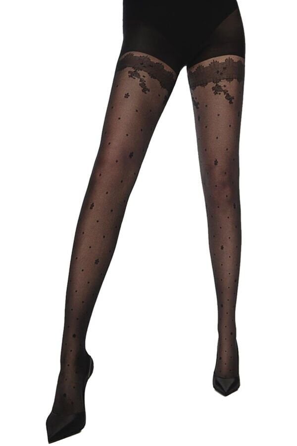 PENTİ DOTTED FLOWER KÜLOTLU ÇORAP SİYAH-500 - 3/4