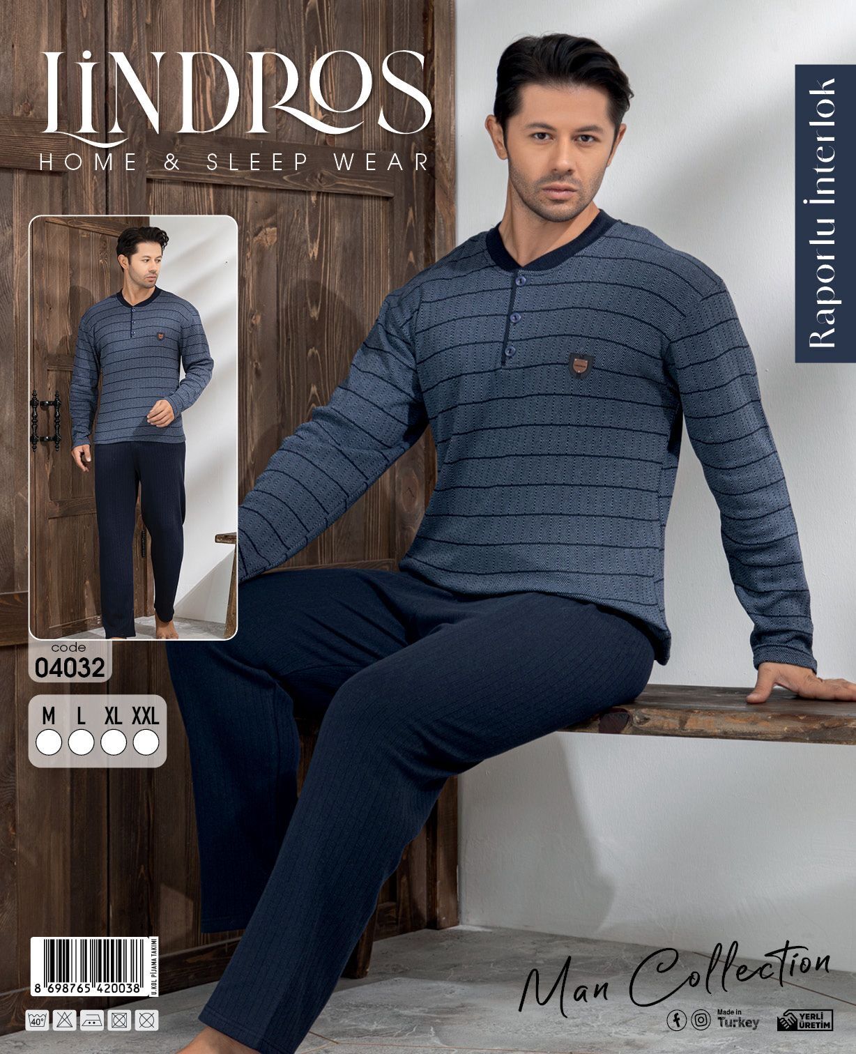 LİNDROS 04032 ERKEK RAPORLU İNTERLOK PİJAMA TAKIMI