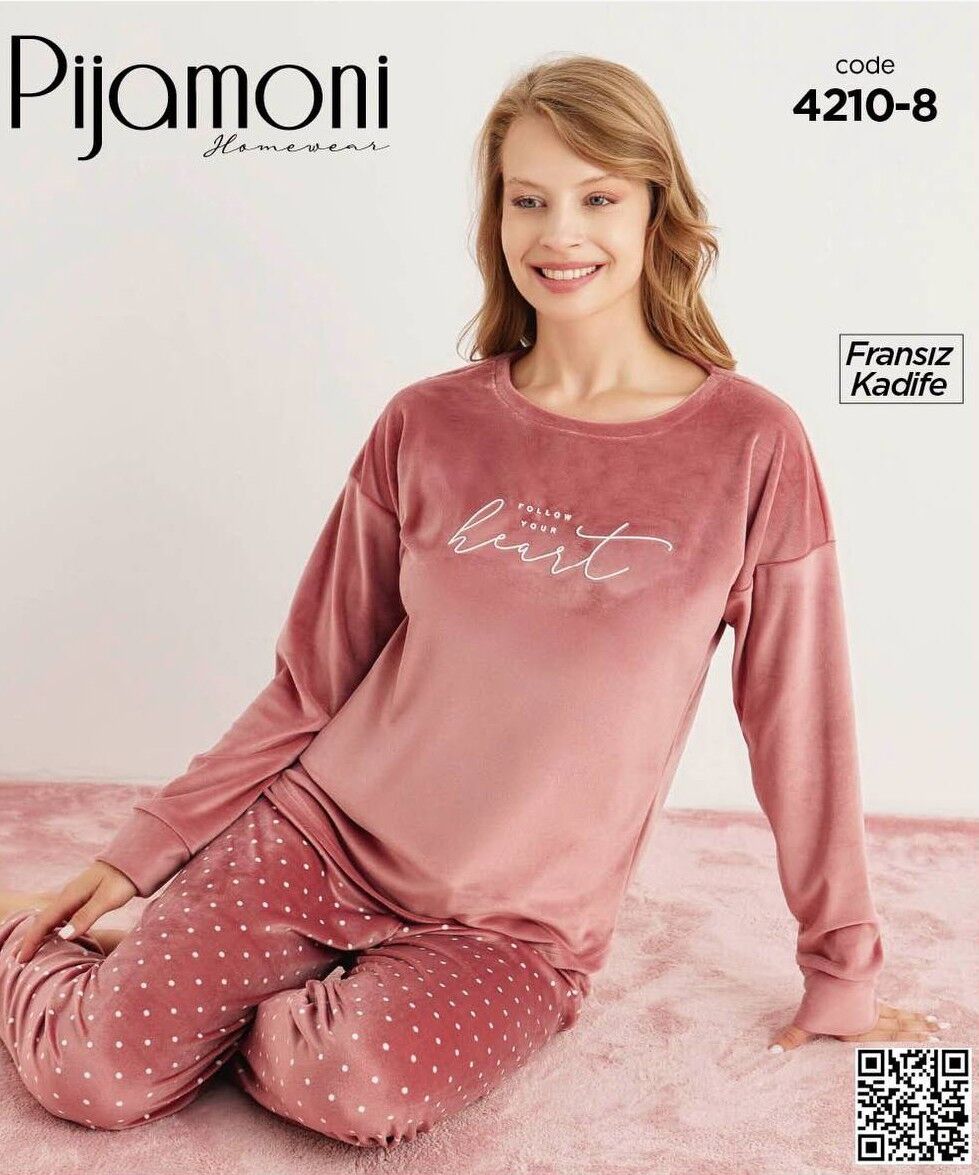 PİJAMONİ 4210-8 YENİ FRANSIZ KADİFE PİJAMA TAKIM