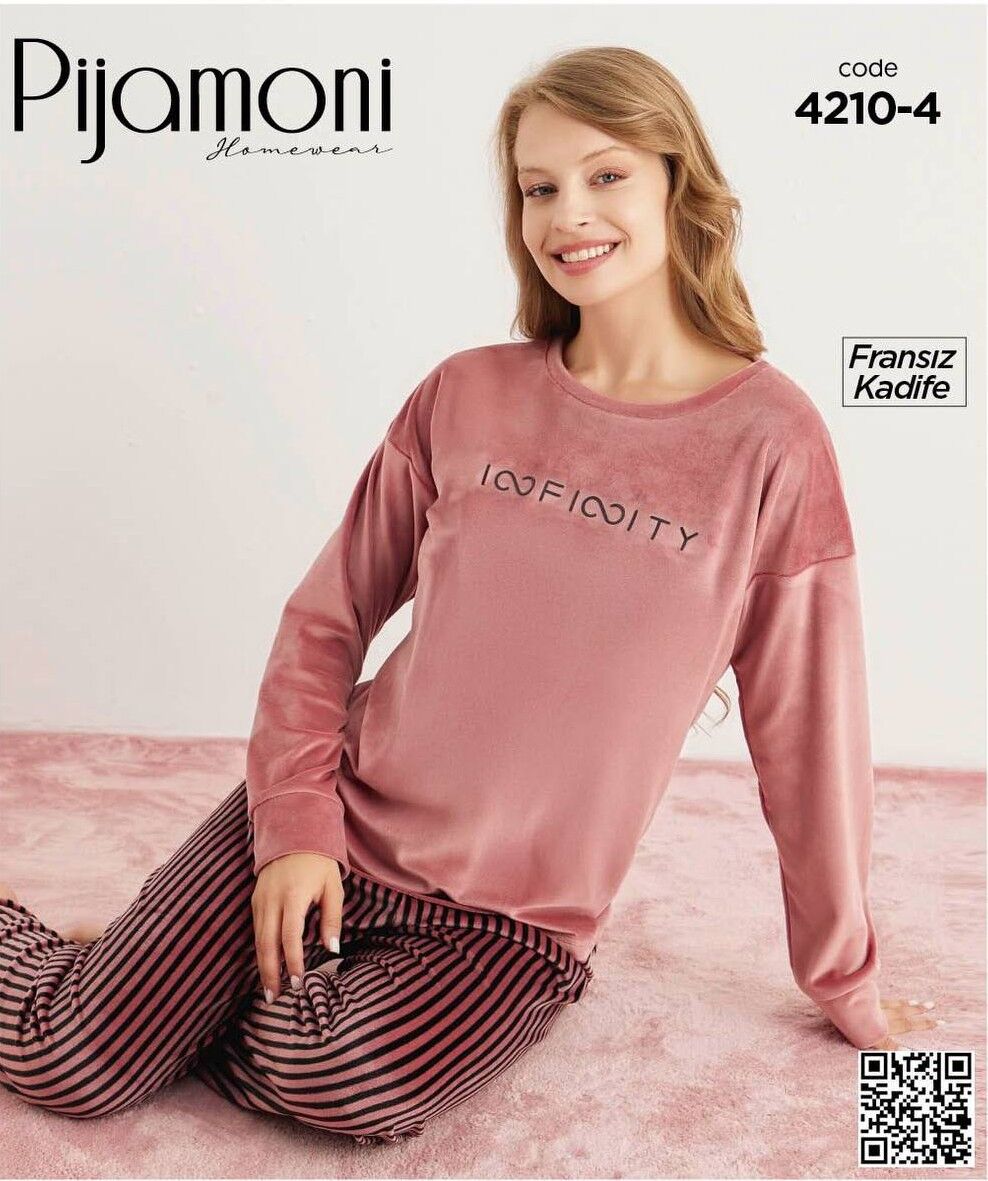 PİJAMONİ 4210-4 YENİ FRANSIZ KADİFE PİJAMA TAKIM