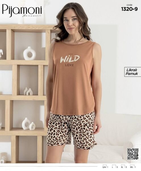 PİJAMONİ 1320-9 BAYAN SIFIRKOL ŞORTLU TAKIM