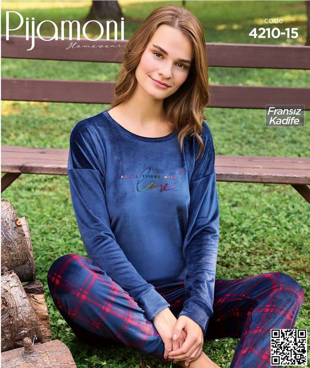 PİJAMONİ 4210-15 YENİ FRANSIZ KADİFE PİJAMA TAKIM