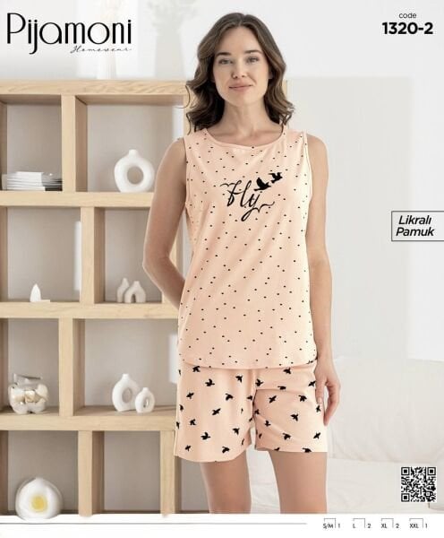 PİJAMONİ 1320-2 BAYAN SIFIRKOL ŞORTLU TAKIM