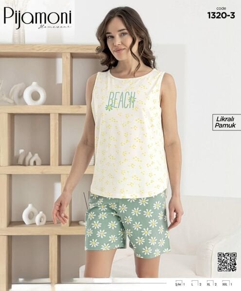 PİJAMONİ 1320-3 BAYAN SIFIRKOL ŞORTLU TAKIM