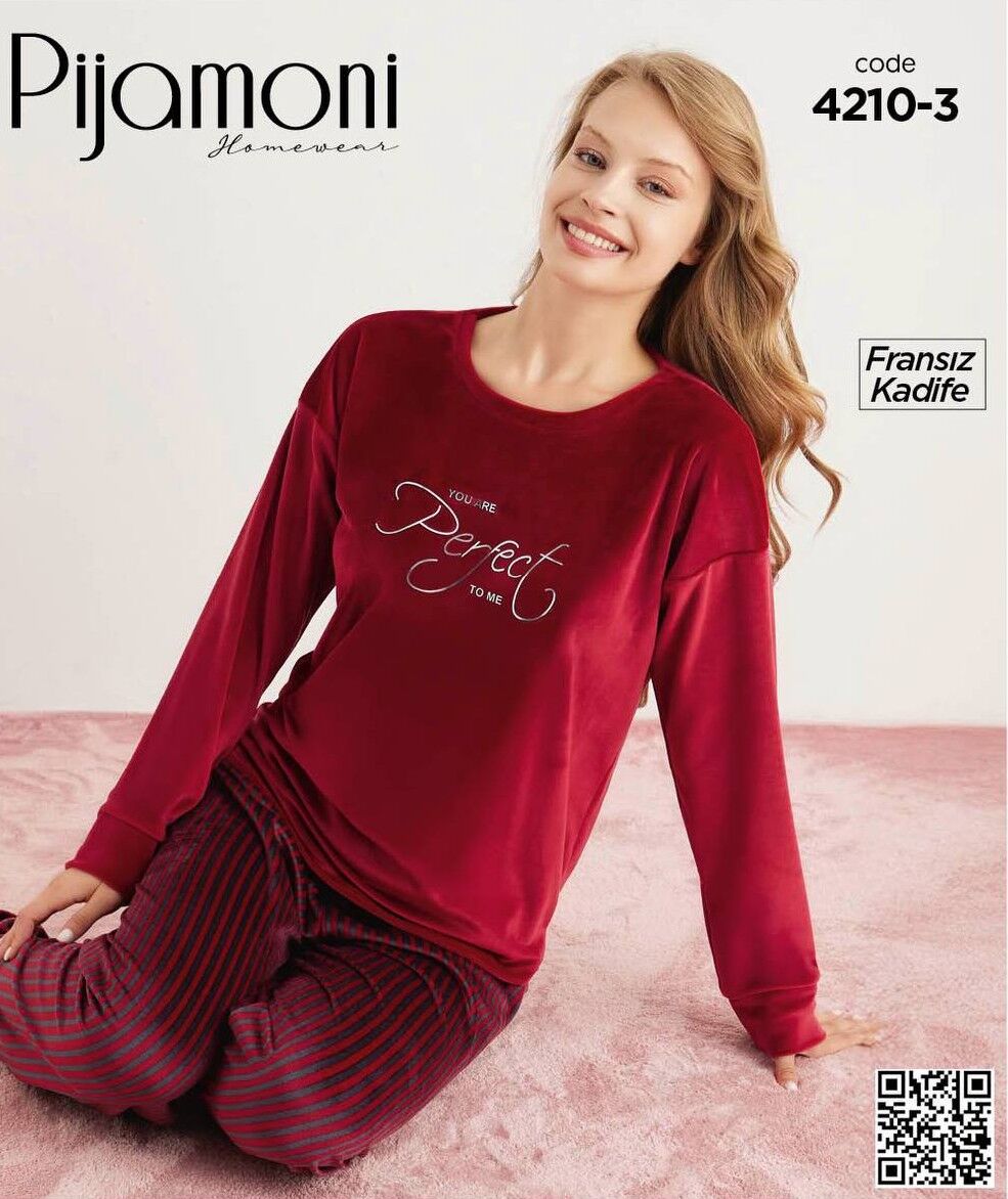 PİJAMONİ 4210-3 YENİ FRANSIZ KADİFE PİJAMA TAKIM